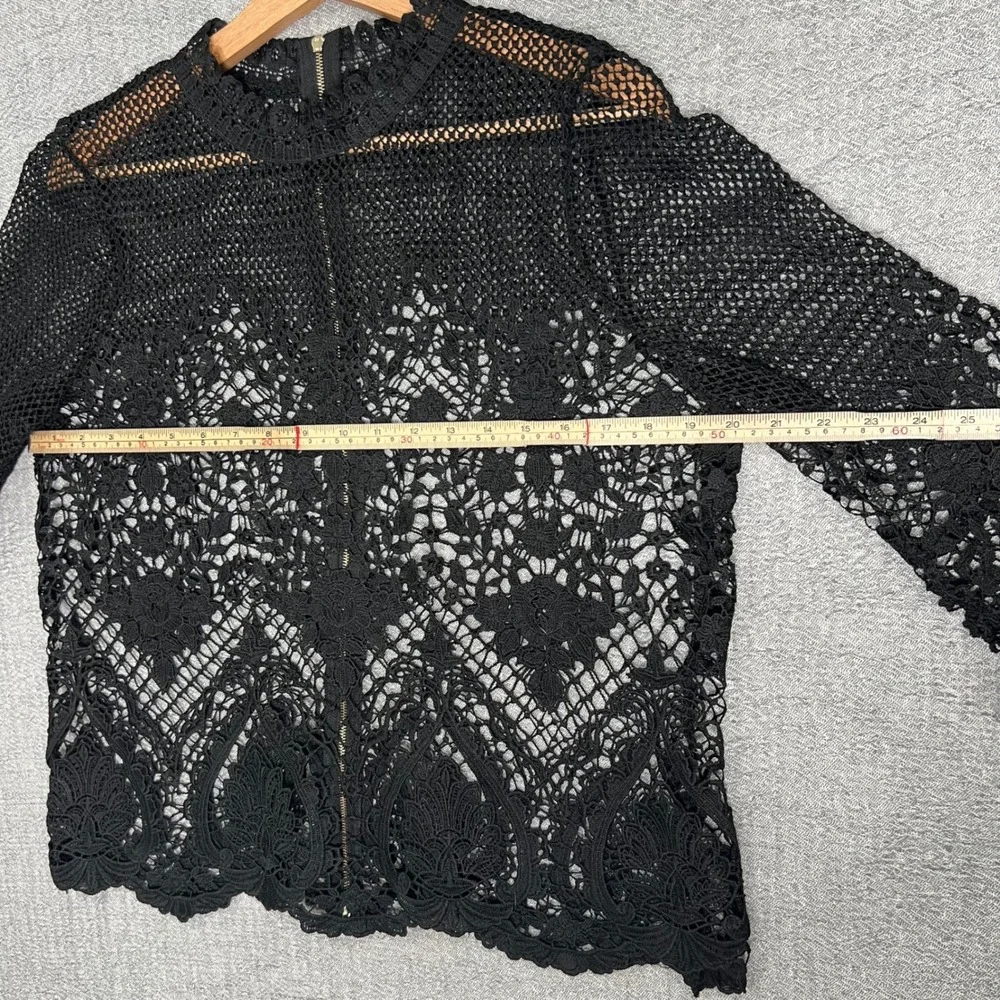 Crochet Grunge‎ Lace Top Black Floral Sheer Bell Sleeve M Dark Fairy Whimsigoth - Picture 6 of 13